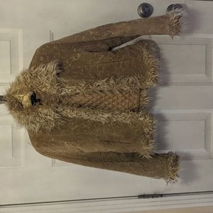 Suede embroidered jacket. Tan. Size M. Super cute and cozy.